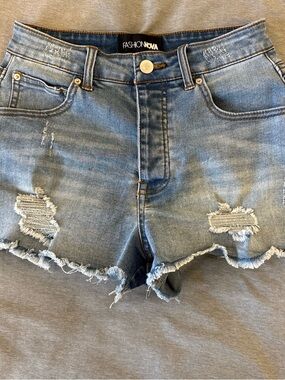 Fashion Nova Light Blue Jean Shorts with Gold Stitching